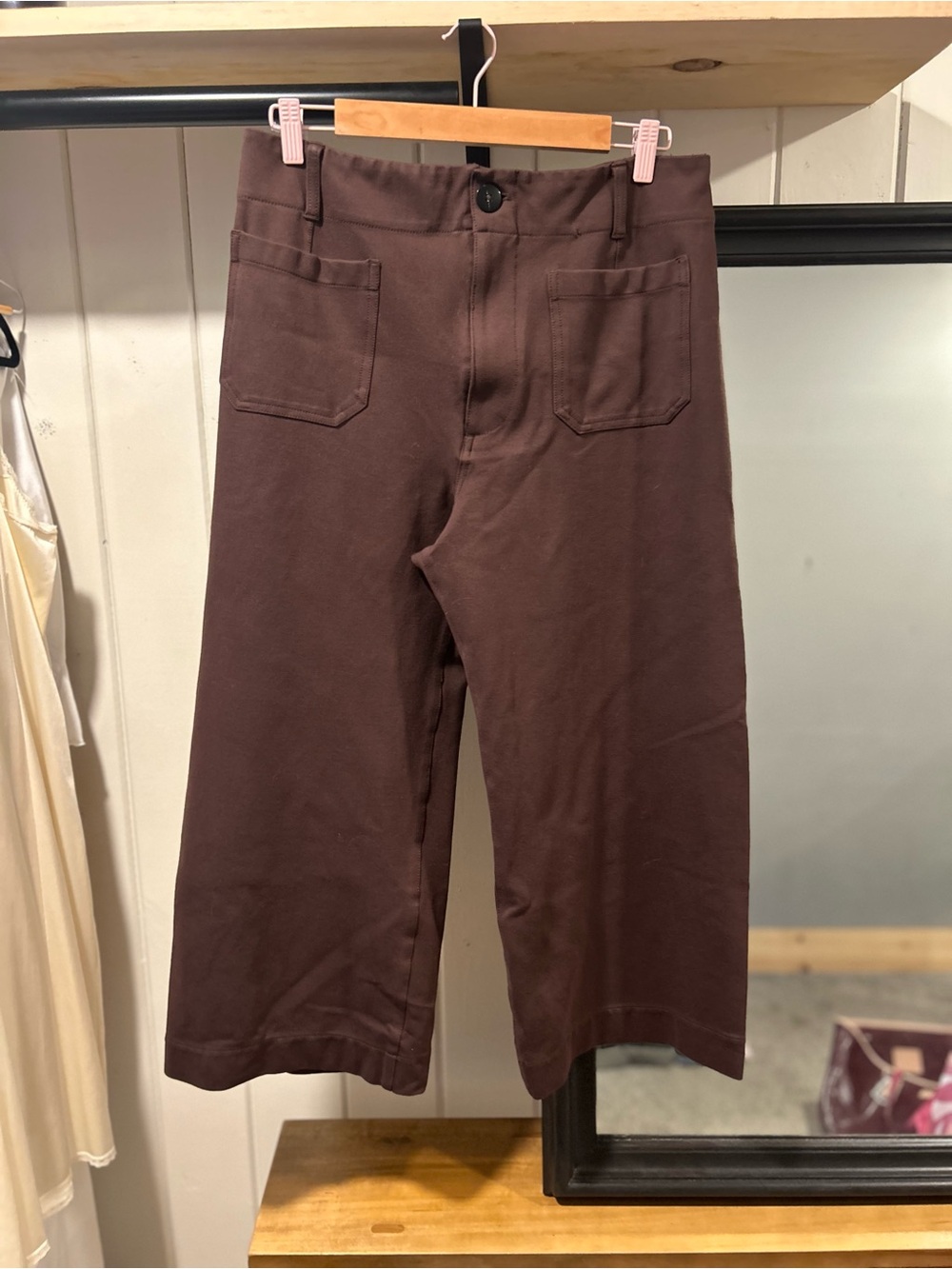 Maeve The Colette Wide Leg Cropped Pants in Dark Brown - size 32